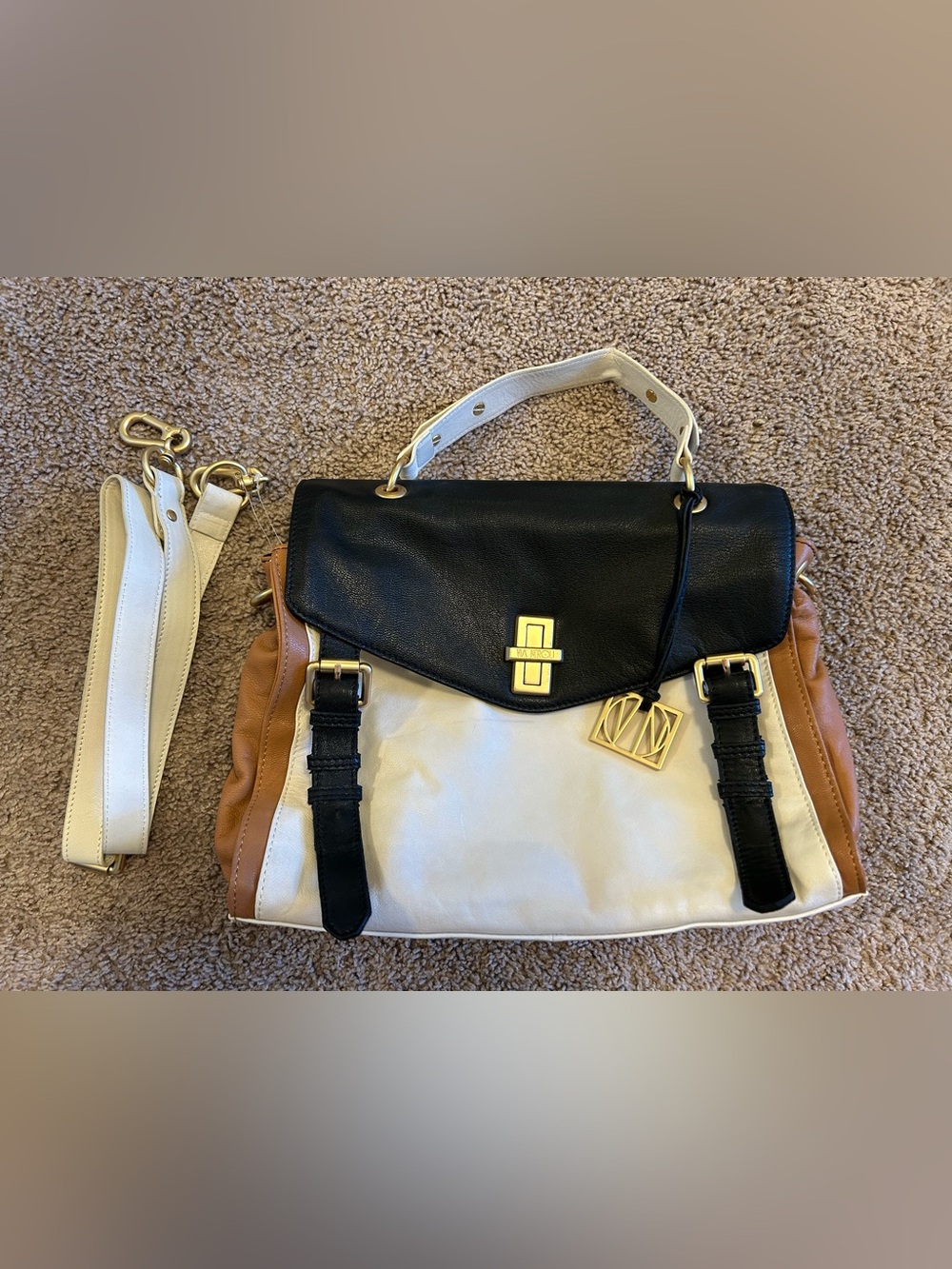 Via Neroli Tricolor Satchel - Black, White & Brown